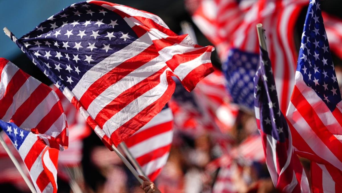 USA football fans and flags